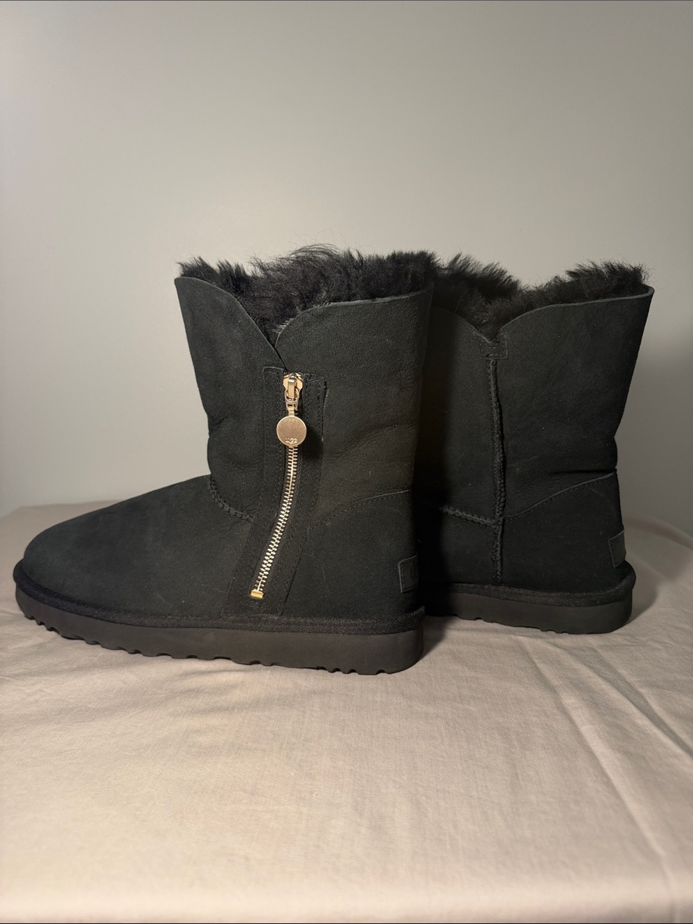 UGG Black Suede Zip Short Shearling Boots